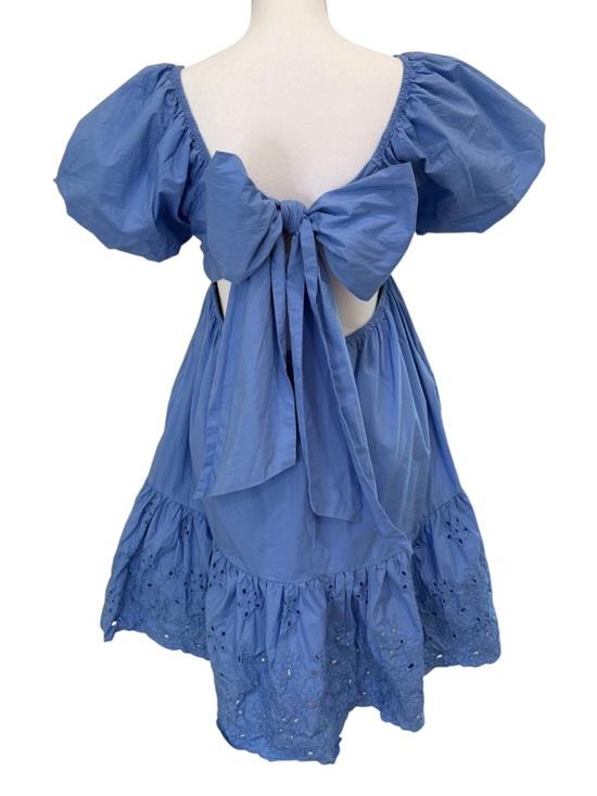En Saison Sky Blue bow back babydoll Puff Sleeve 100% Cotton dress Sz Medium - Picture 6 of 11